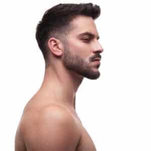 Handsome man has prominent facial features like a balanced chin.